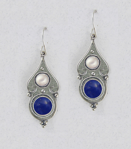 Sterling Silver Lapis Lazuli And Cultured Freshwater Pearl Gemstone Drop Dangle Earrings